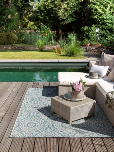 In- & Outdoor Rug Cleo Beige/Turquoise 15x15 cm Sample