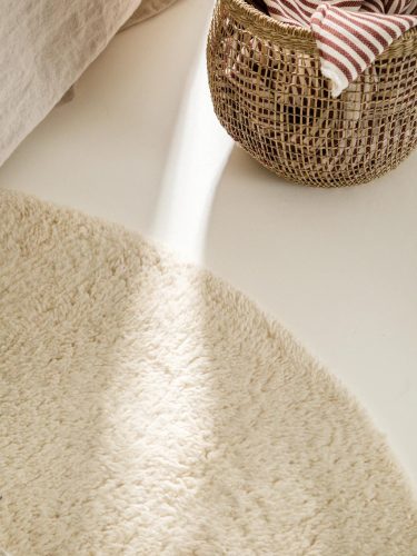 Round Wool Rug Berber Cream ø 100 cm round