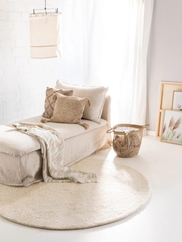 Round Wool Rug Berber Cream ø 200 cm round