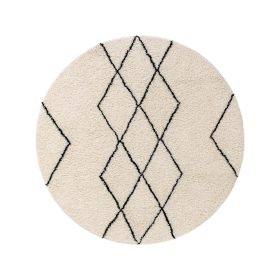 Round Wool Rug Berber Cream ø 100 cm round