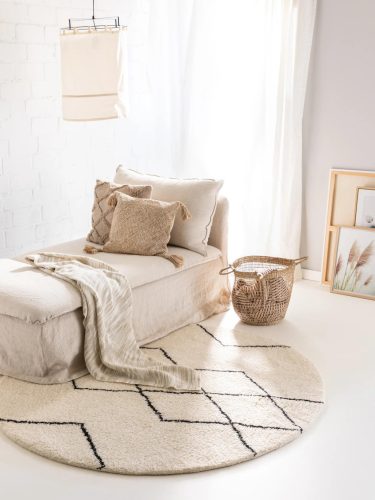 Round Wool Rug Berber Cream ø 100 cm round