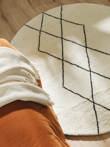 Round Wool Rug Berber Cream ø 100 cm round