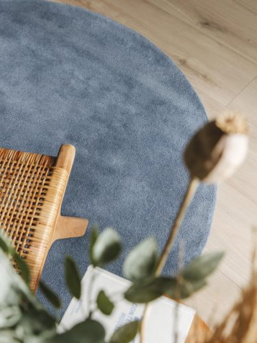 Round Wool Rug Bent Blue ø 150 cm round