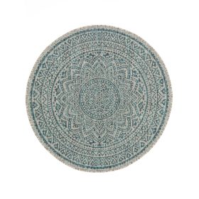 In- & Outdoor Round Rug Cleo Beige/Blue ø 150 cm round