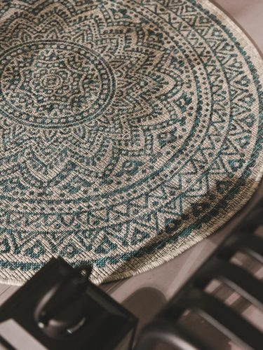 In- & Outdoor Round Rug Cleo Beige/Blue ø 150 cm round