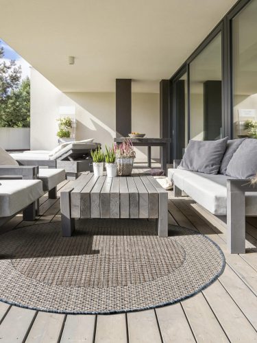 In- & Outdoor Round Rug River Beige/Blue ø 130 cm round