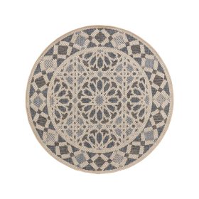 In- & Outdoor Round Rug River Beige/Blue ø 130 cm round