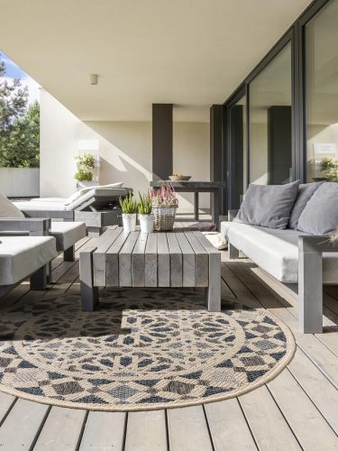 In- & Outdoor Round Rug River Beige/Blue ø 130 cm round