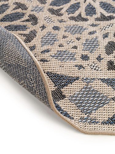 In- & Outdoor Round Rug River Beige/Blue ø 130 cm round