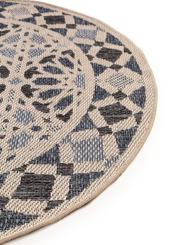 In- & Outdoor Round Rug River Beige/Blue ø 130 cm round