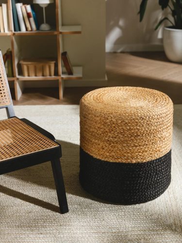 Handmade Jute Pouf Jutta Light Brown/Black 40x40x40 cm