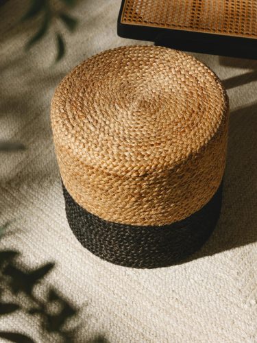 Handmade Jute Pouf Jutta Light Brown/Black 40x40x40 cm