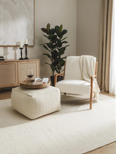 Handmade Wool Pouf Rocco White 55x55x30 cm