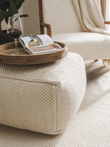 Handmade Wool Pouf Rocco White 55x55x30 cm