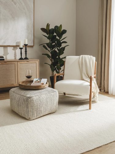 Handmade Wool Pouf Rocco Beige/Black 55x55x30 cm
