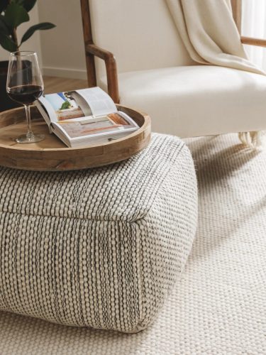 Handmade Wool Pouf Rocco Beige/Black 55x55x30 cm
