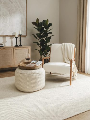 Handmade Wool Pouf Rocco White 55x55x30 cm