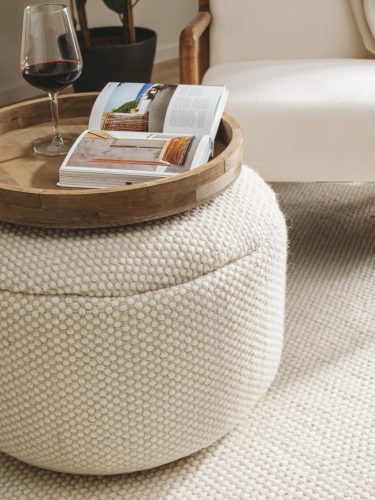 Handmade Wool Pouf Rocco White 55x55x30 cm