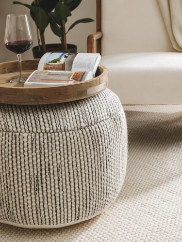 Handmade Wool Pouf Rocco Beige/Black 55x55x30 cm