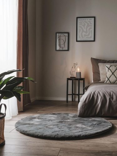 Fur Rug Dave Charcoal ø 120 cm round