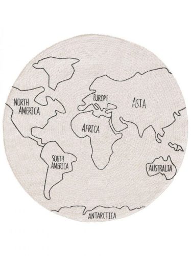 Gyerekszőnyeg World Map White/Black 115 cm kör alakú