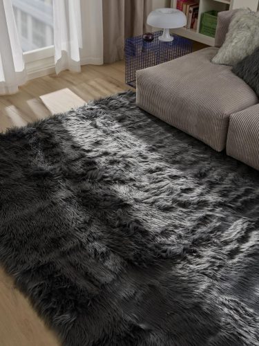 Washable Shaggy Rug Nanuk Charcoal 15x15 cm Sample