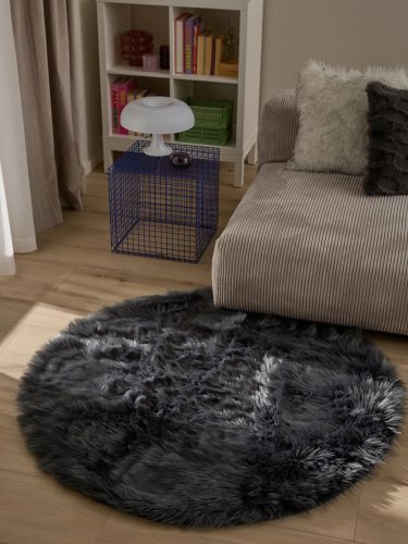 Washable Shaggy Rug Nanuk Charcoal ø 80 cm round